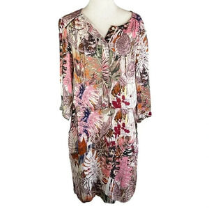 COSTER COPENHAGEN Resortwear Tropical Print 3/4 Sleeve Dress Pockets Size 34